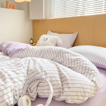 Soft Purple Striped Duvet Cover - Image 2